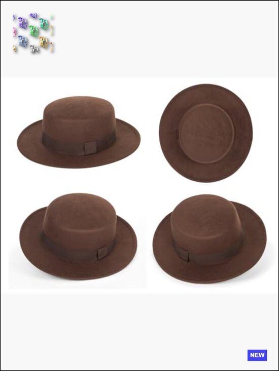Classic Fedora Flat Top Hat Felt Boater Church Derby Cap Adjustable Unisex